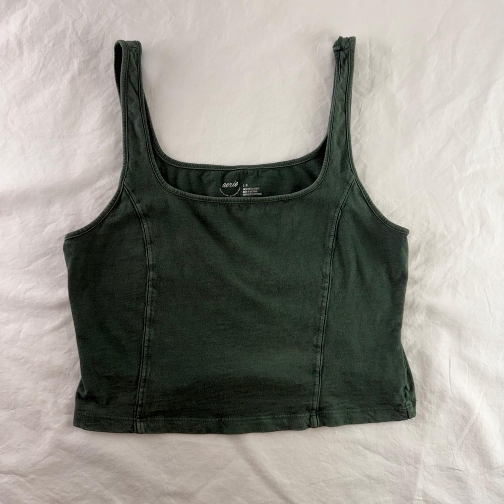 Aerie Corset Crop Tank Top Flowy Green Womens L Fairy Earthy Granola Boho